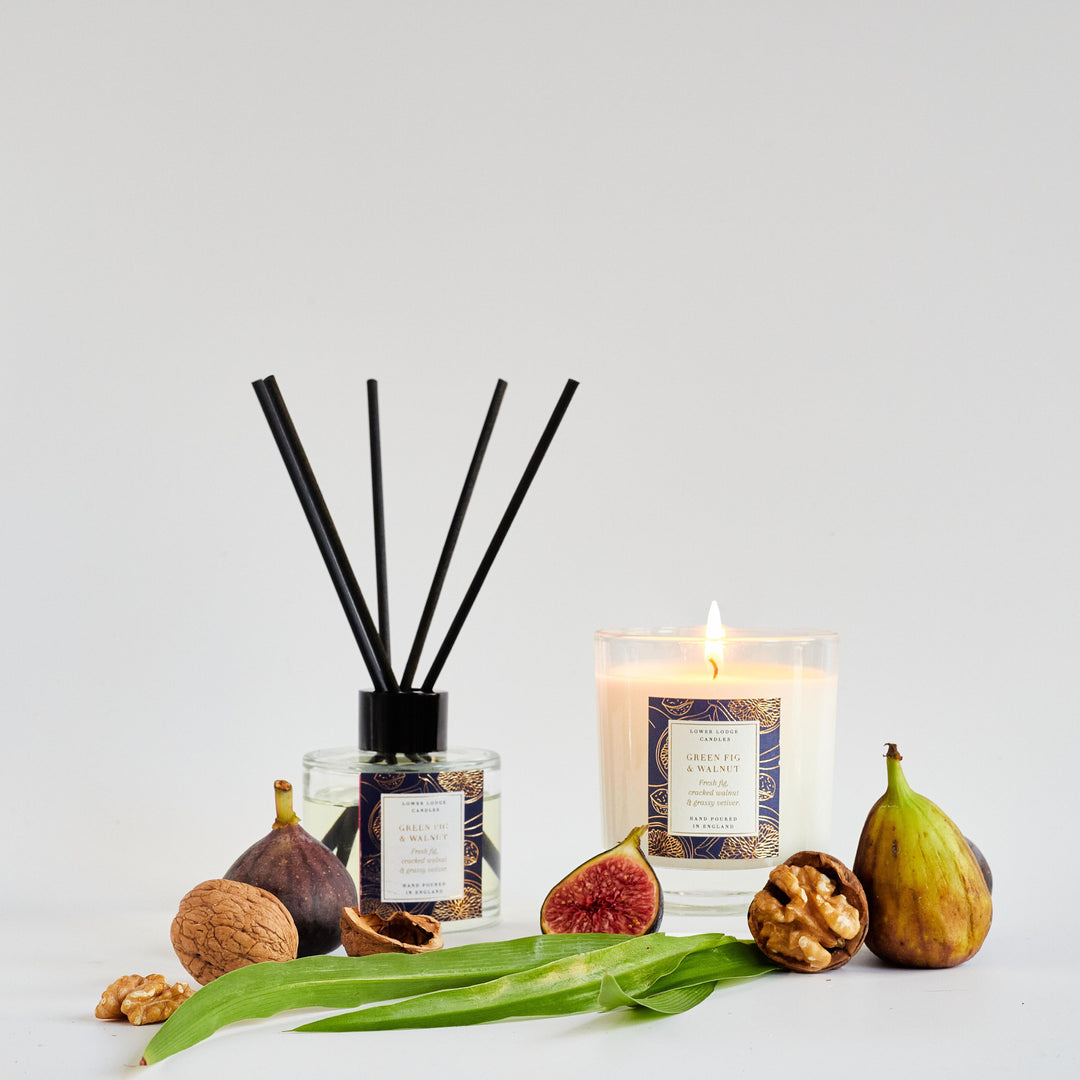 Green Fig & Walnut Scented Reed Diffuser - Reed Diffuser - Lower Lodge Candles